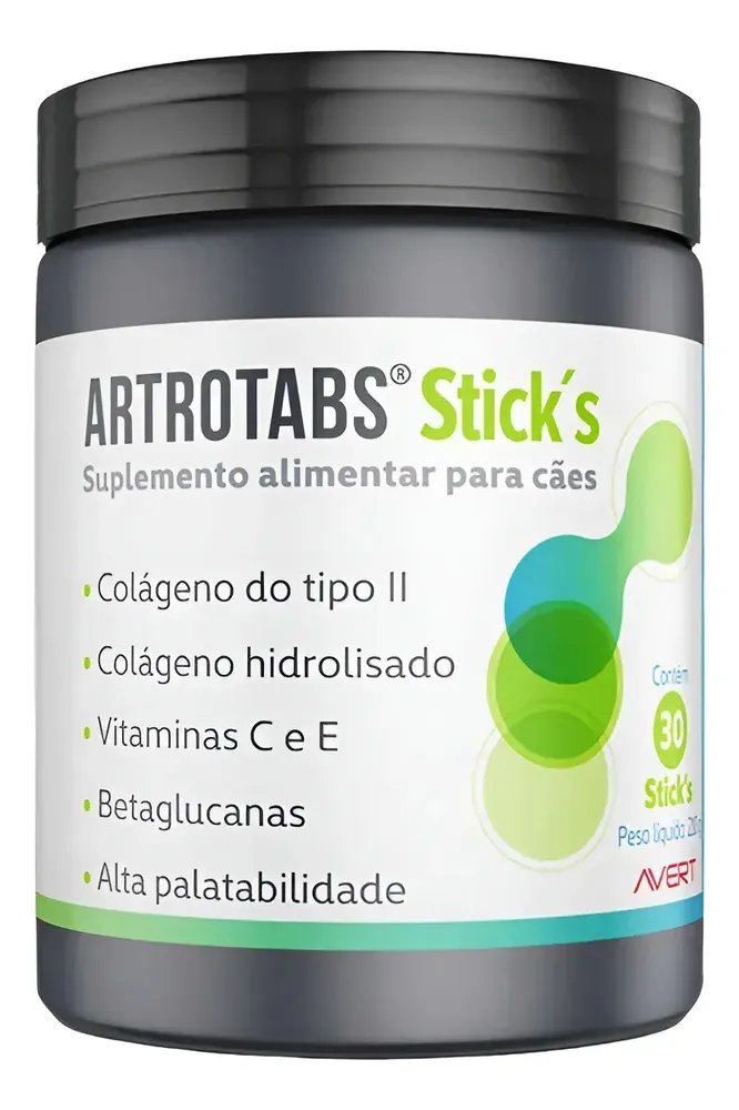 Artrotabs Sticks Suplemento Alimentar Para Cães Colágeno Tipo Ii Vitaminas C E E Betaglucanas Alta Palatabilidade 30 Unidades
