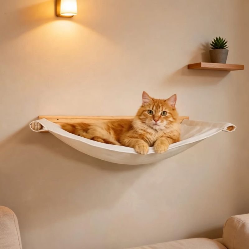 Rede Cama De Parede Grande Suspensa Para Gatos Brie Pet Bege