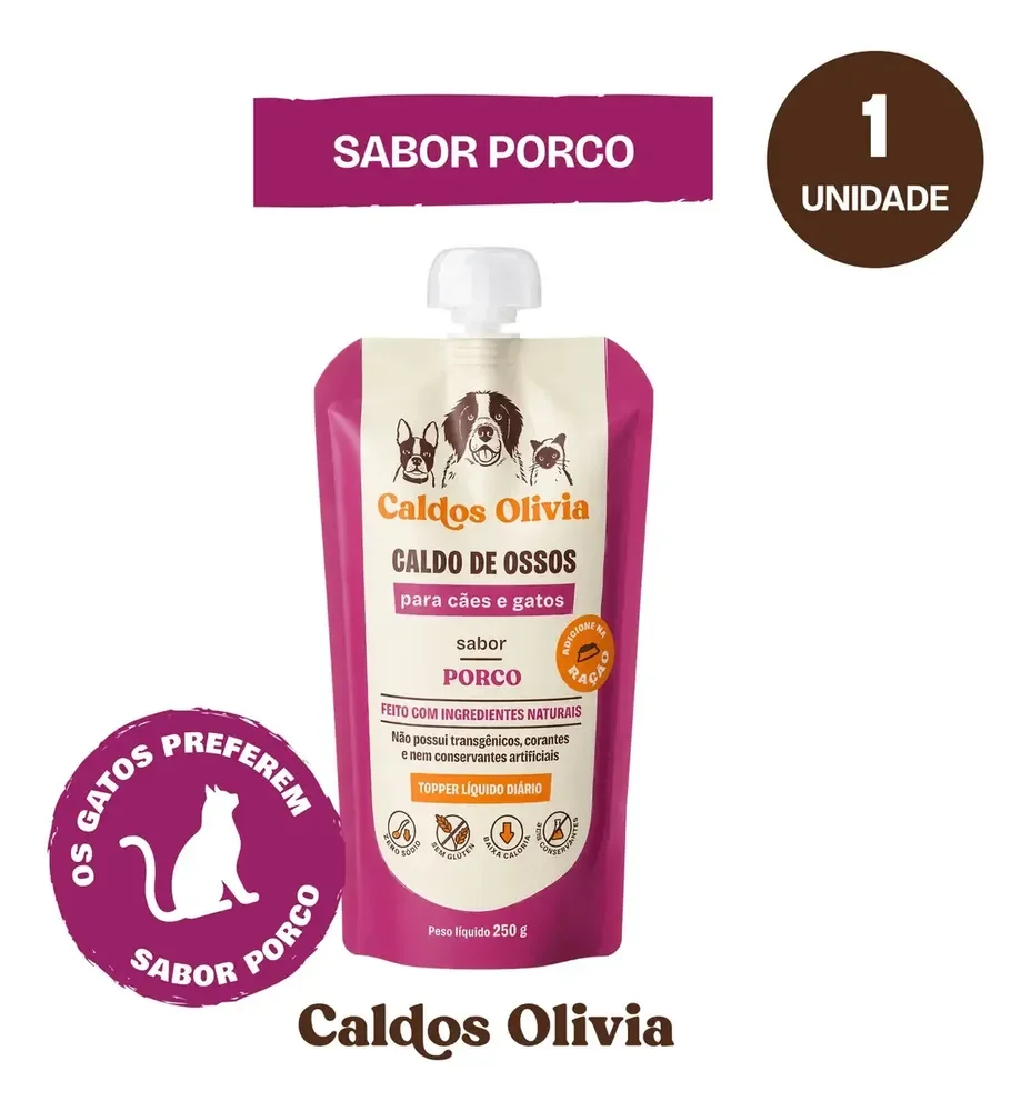 Caldo De Ossos Olivia Para Cães E Gatos Sabor Porco 250g