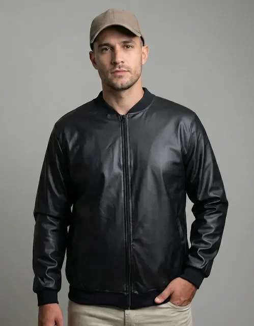 Jaqueta Bomber Courino Masculina Preta Com Zíper