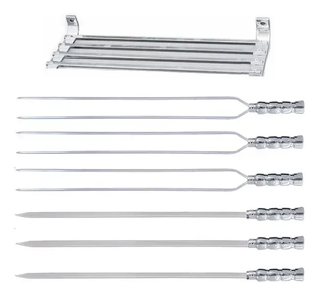 Conjunto 6 Espetos Churrasco Alumínio 65cm + Brinde Suporte