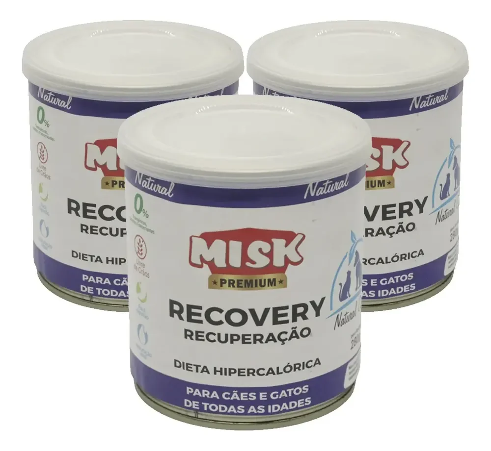 Kit 3 Ração Úmida Misk Recovery Cães Gatos Recuperação 280g