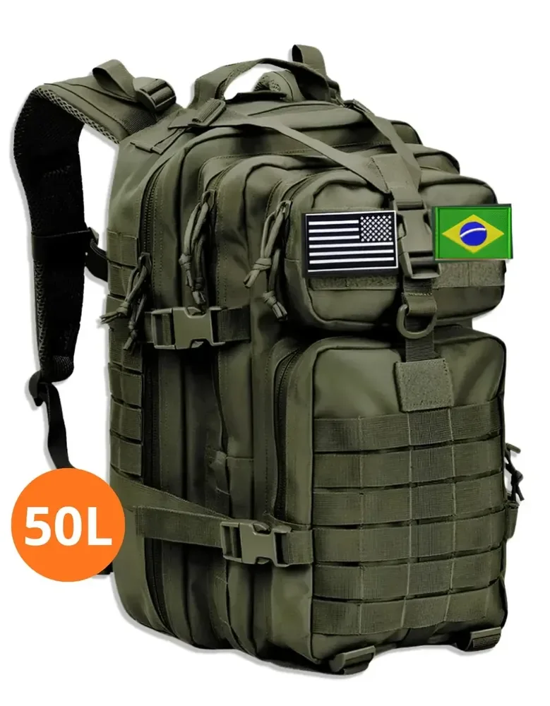 Mochila Tática Impermeável Militar Reforçada Viagem Camping Pesca 50 Litros Cor Verde