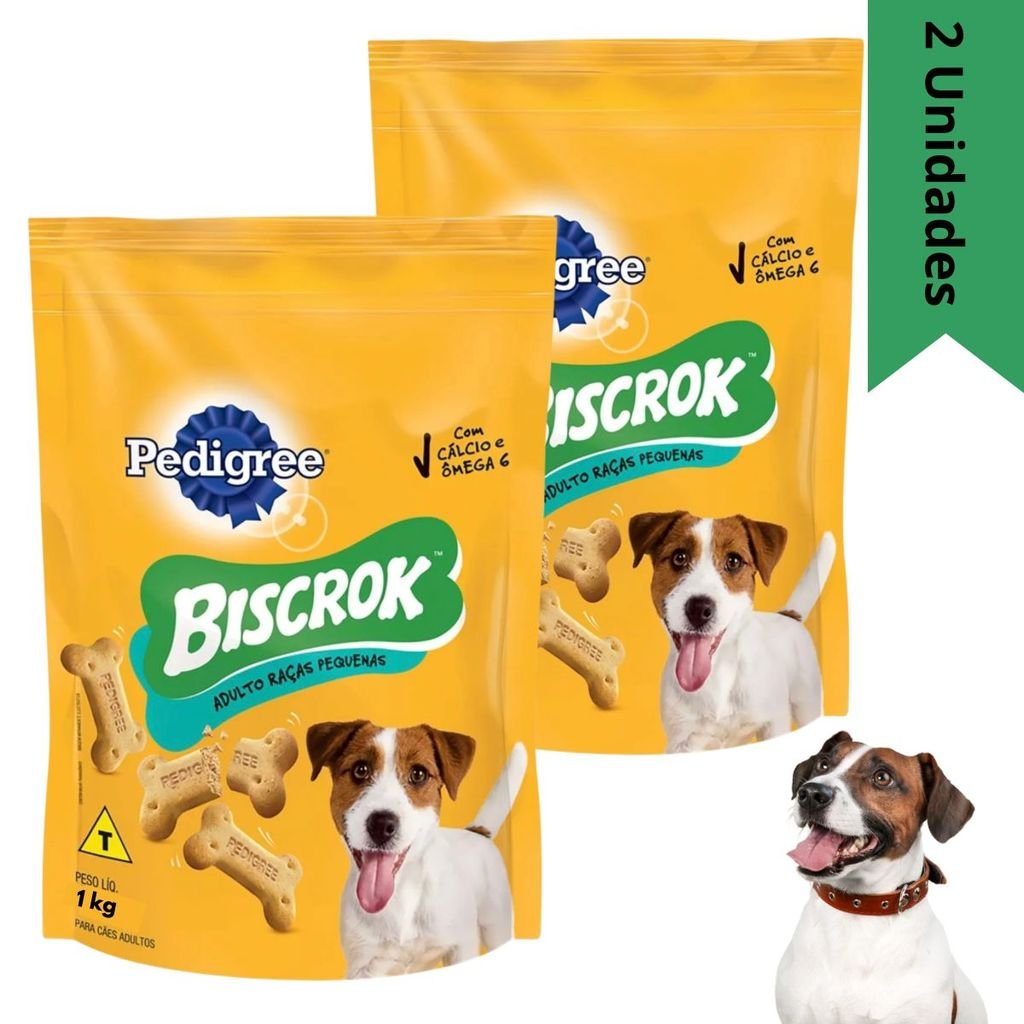 Kit 2 Petiscos Biscrok Pedigree Biscoito Para Cães Adultos Raças Pequenas 1kg Cada