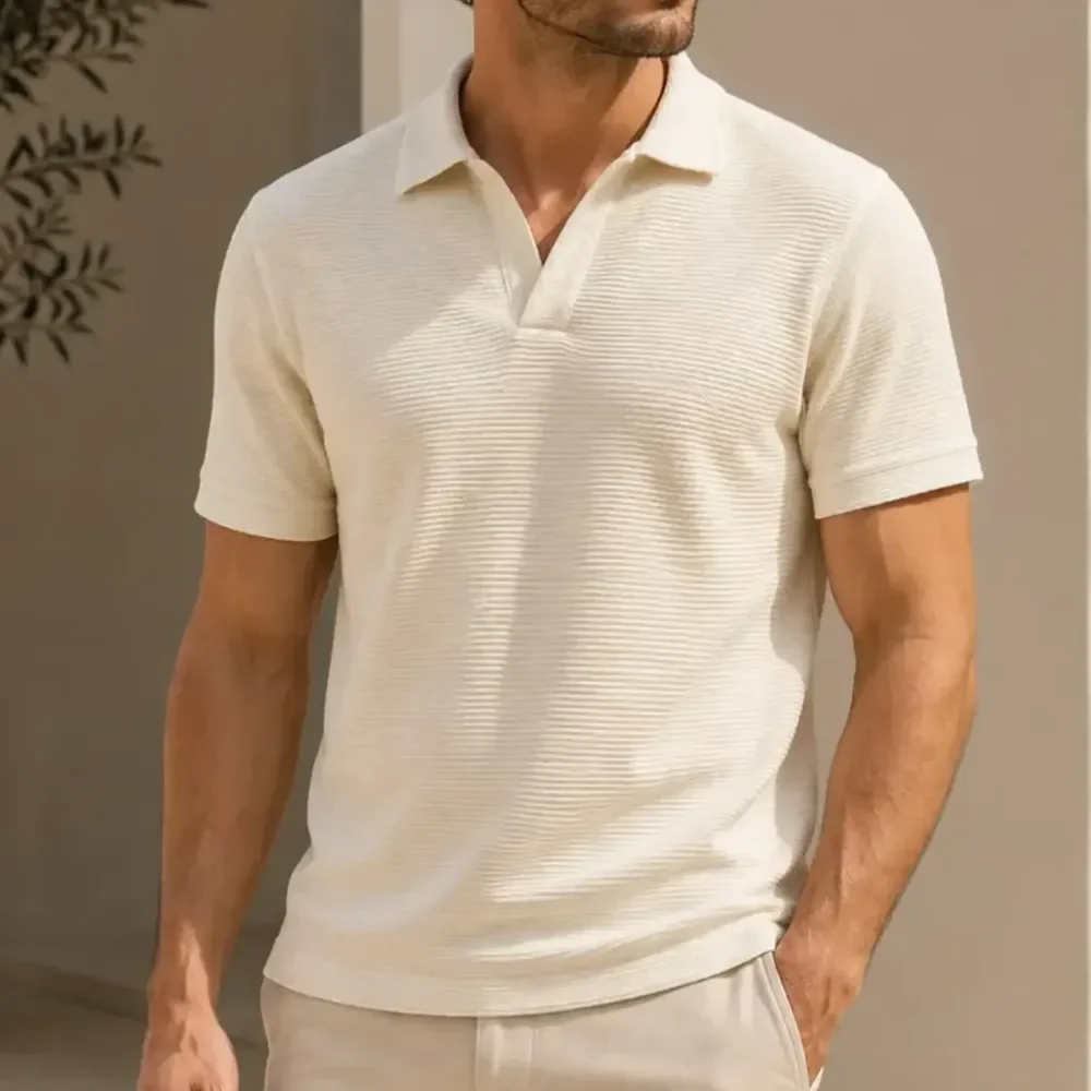 Camisa Polo Texturizada Masculina Italiana Gola Clássica Off White Gg