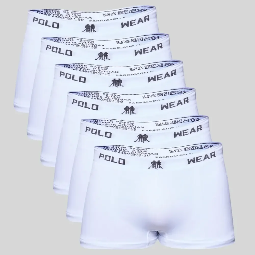 Kit 6x1 Cueca Polo Wear Boxer Microfibra Basic Branco Liso G