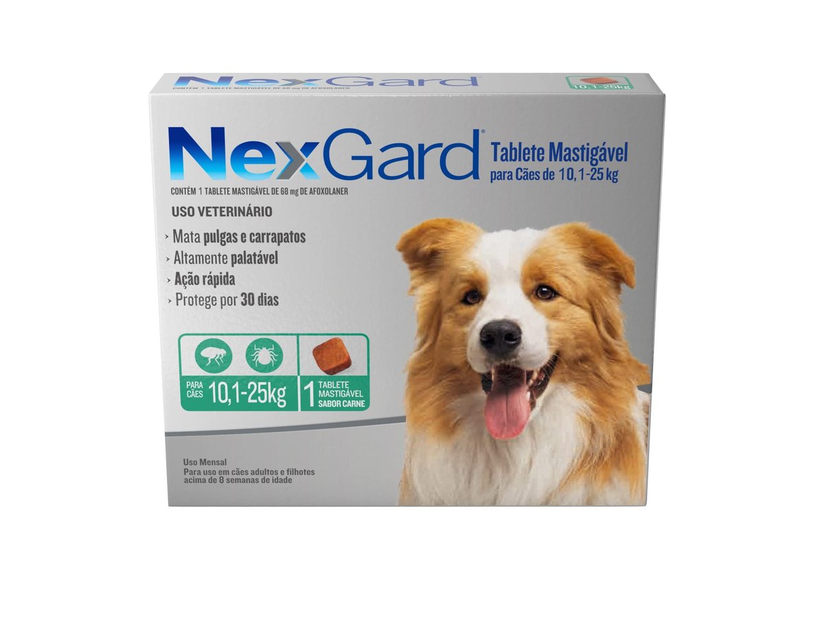 NexGard Antipulgas e Carrapatos para Cães de 10,1 a 25kg - 1 tablete