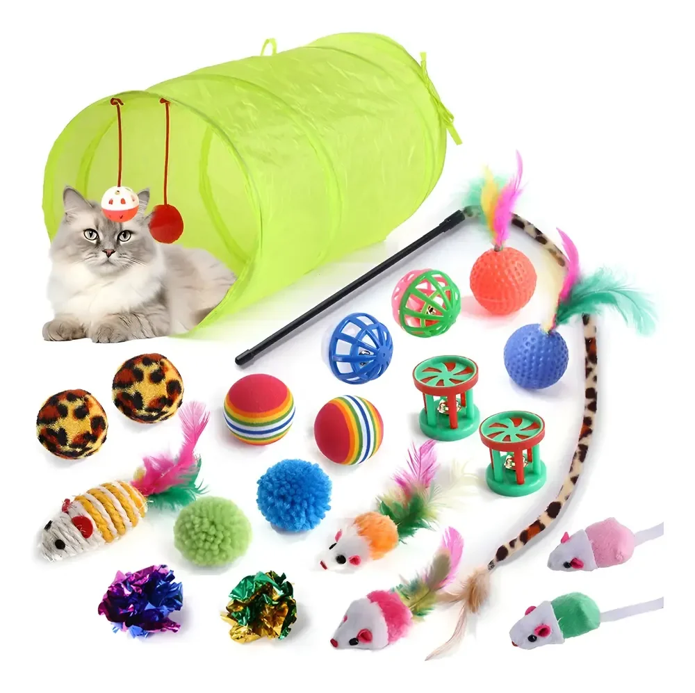 Kit Auxom 21 Brinquedos Interativos Para Gato Varinha Verde-limão