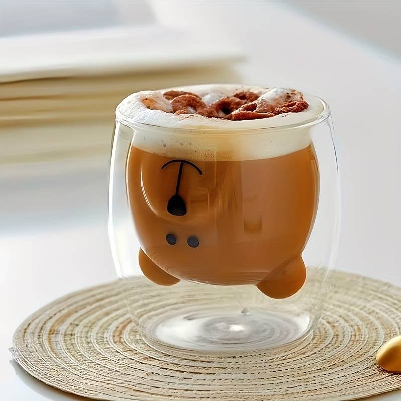 Copinho Duplo Ursinho Copo Parede Dupla Vidro 250ml Cantinho Café Expresso Resistente Temperaturas