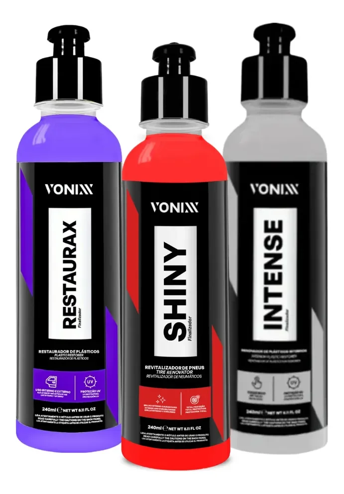 Kit Proteção Automotiva Vonixx Shiny Restaurax Intense 240ml Pneus e Plásticos