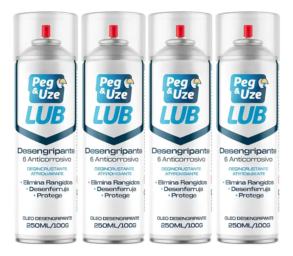 Kit 4 Óleos Desengripante Lubrificante Peg&uze Lub 250ml Branco