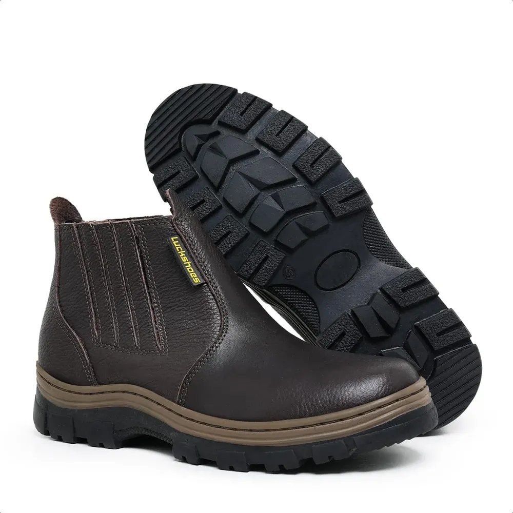 Bota Botina Em Couro Trabalho Ou Passeio Conforto Resistente Marrom 40 Br