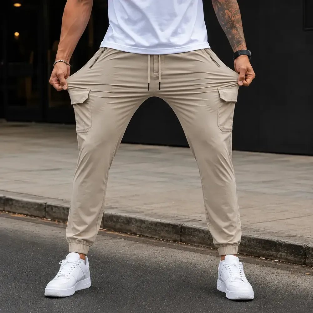 Calça Masculina Com Elastano Esportiva Fitness Academia Fit Caqui G 44