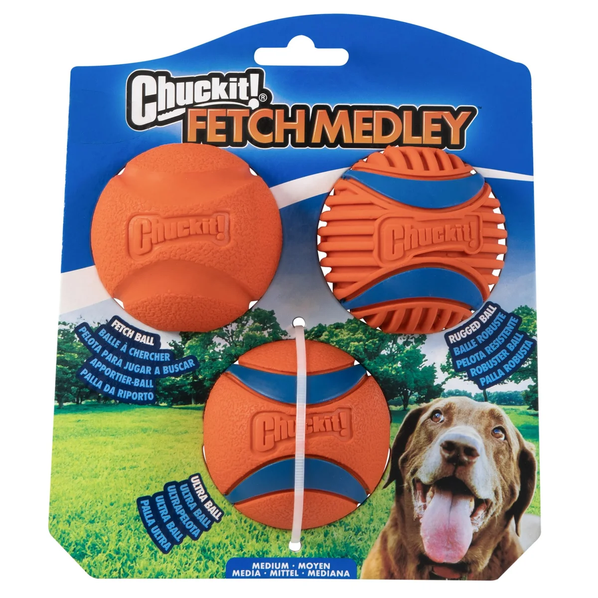 Chuckit! Fetch Ball Medley, médio, bola para cães, pacote com 3, bolas ultra, para pegar e resistentes incluídas
