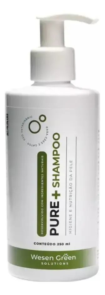 Pure+ Shampoo Wesen Green 250ml Para Pets | Pele Sensível e Irritada, Coceira, Lambeduras | Seguro para Banhos Frequentes em Cães e Gatos