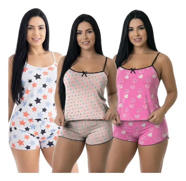 Kit 3 Baby Doll Pijamas Feminino Short Dormir