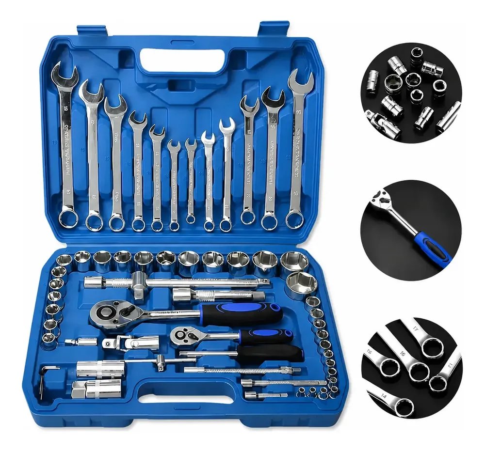 Jogo Soquete Chave Combinada Catraca 61 Pcs Com Maleta Cr-v Azul