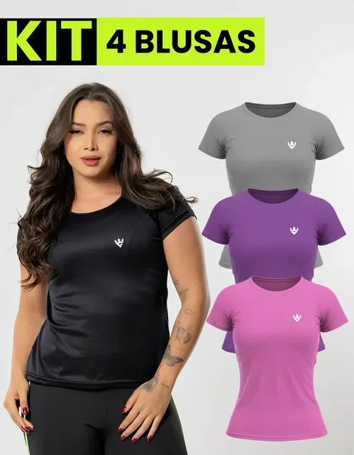 Kit 4 Blusas Feminina Fitness Dry Fit  Camiseta Academia