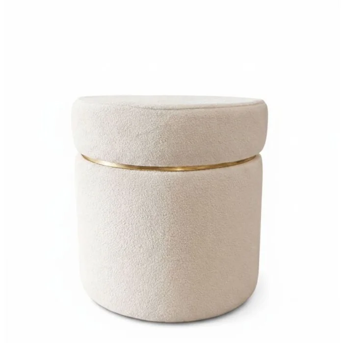 Puffs Com Detalhes Dourados Em  Tecido Em Boucle - Let Móveis