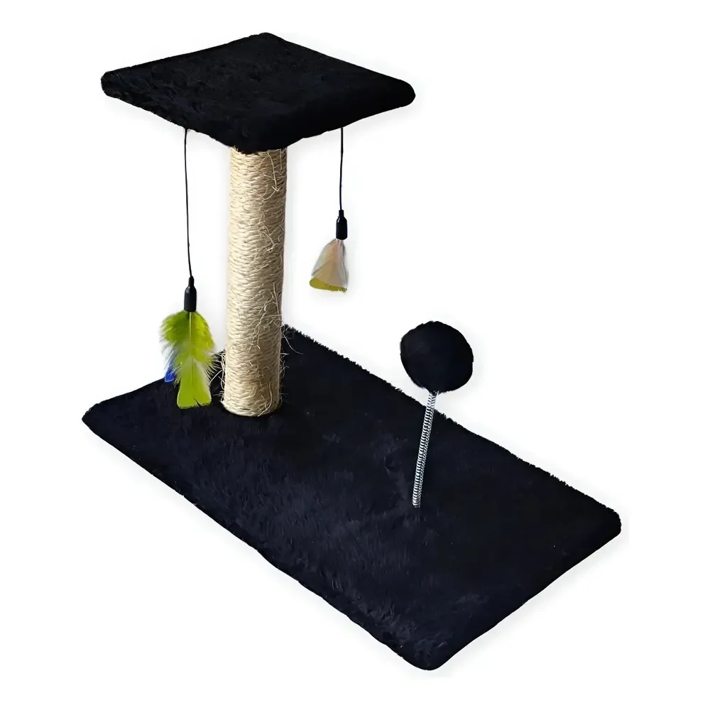 Arranhador Para Gatos Poste Duplo Brinquedo Interativo Cor Preto