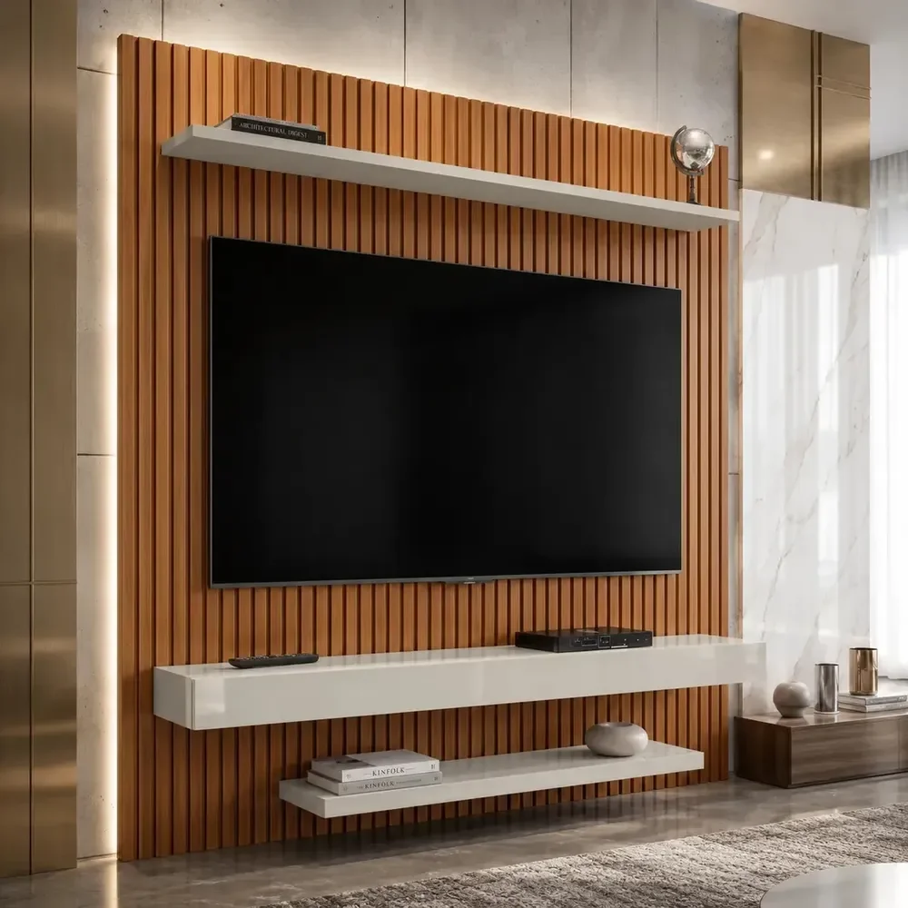 Painel Para Tv Até 60 Polegadas Leme 2 Prateleiras Cor Marrom-escuro