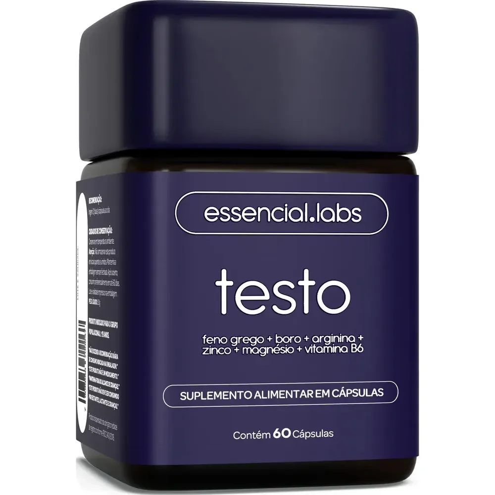 Testo Essencial - Fórmula Exclusiva Com Feno Grego + Boro + Arginina + Zma + Vitamina B6 - Precursor Da Testosterona - 60 Cápsulas Sem Sabor