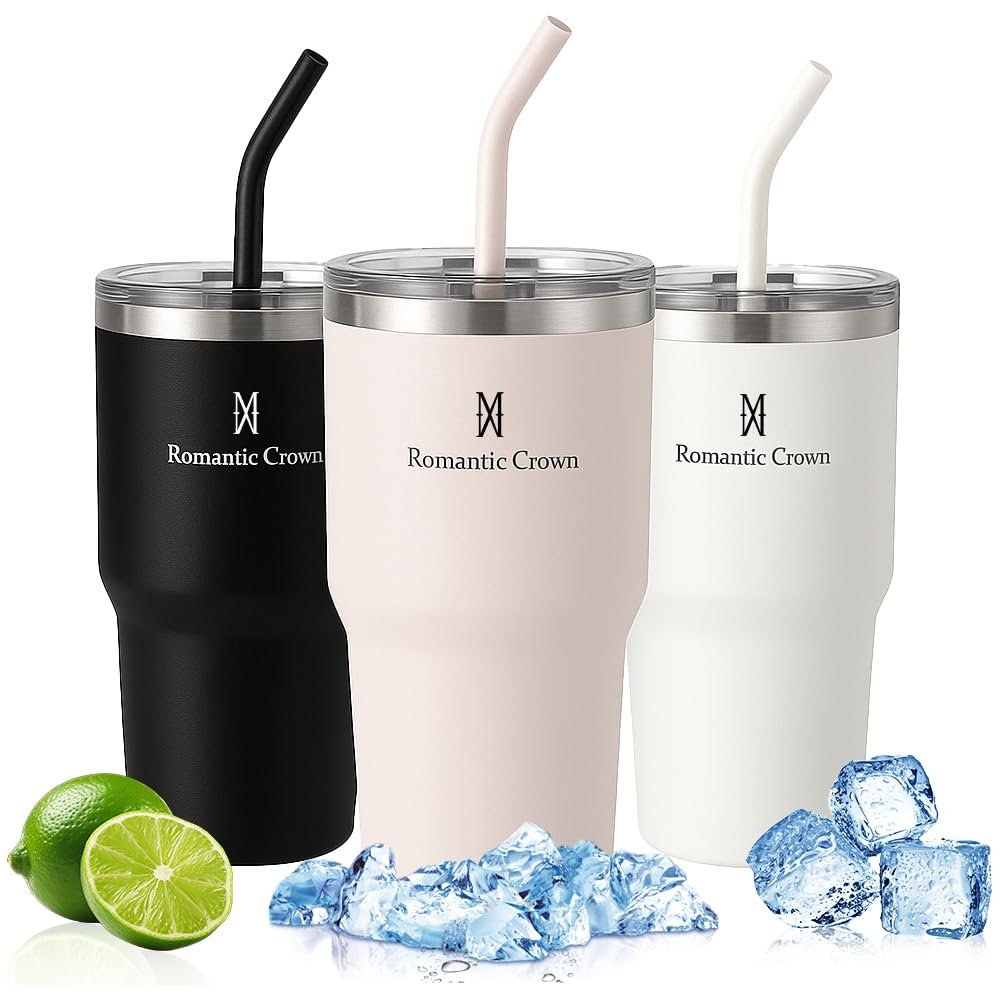 Copo Térmico 591ml em Aço Inoxidável com Canudo e Tampa, Rosa Claro