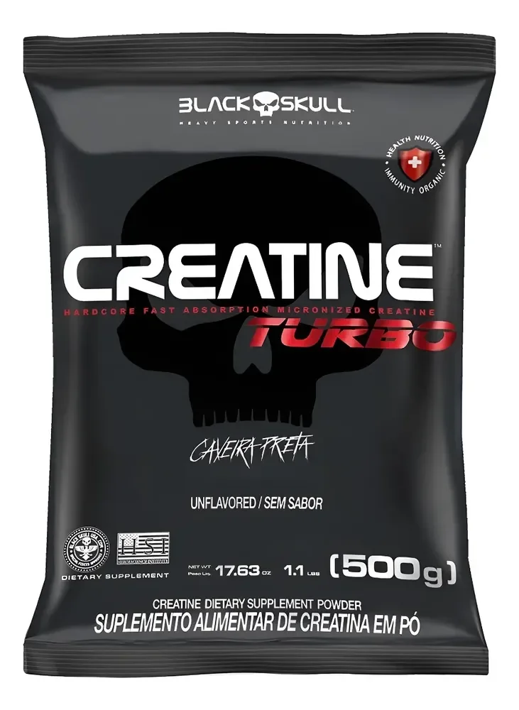 Creatina Turbo Refil - 500g - Black Skull - Caveira Preta Sem Sabor
