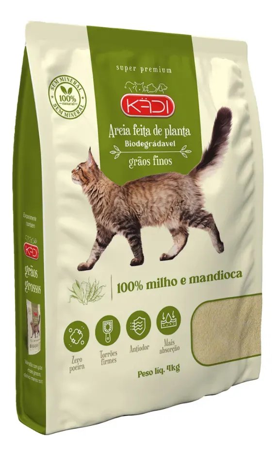Areia Gatos Biodegradável Kadi 4kg Grãos Finos