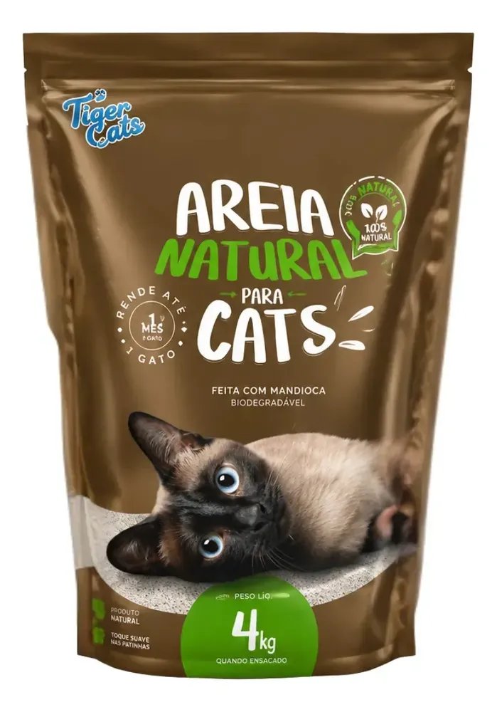 Areia Higiênica Mandioca Natural Tiger Cats 4kg