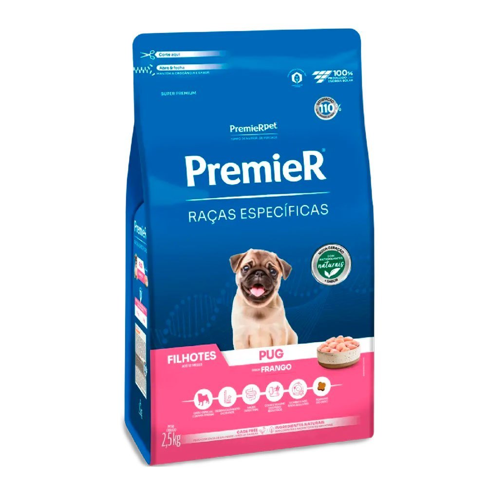 Ração Premier Raças Específicas Pug Cães Filhotes Frango 2,5kg