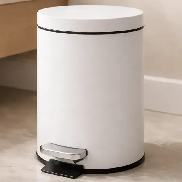 Lixeira Inox Com Pedal 3l Escritório Sala Cozinha Banheiro Branco Matte