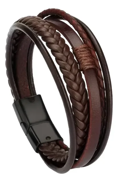Pulseira Masculina Couro Exclusive Com Fecho Magnético