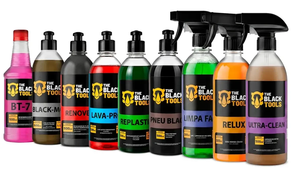Kit Lavagem Shampoo Cera Desegraxante Automotivo Completo Relux Renove Pneu Black Lava-pro Bt-7 The Black Tools