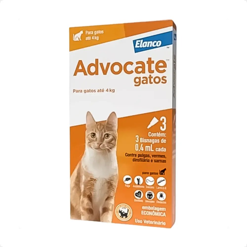 Combo Advocate Gatos 0,4ml Até 4kg - 3 Pipetas Envio Imediat Laranja