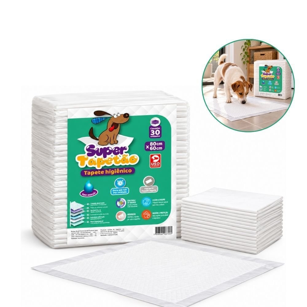 Tapete Higiênico Super Tapetão 80x60 30 Unidades Cães Super Absorvente Antivazamento