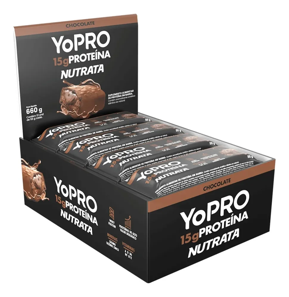 YoPro Bar 55g Display com 12 unidades Chocolate Nutrata