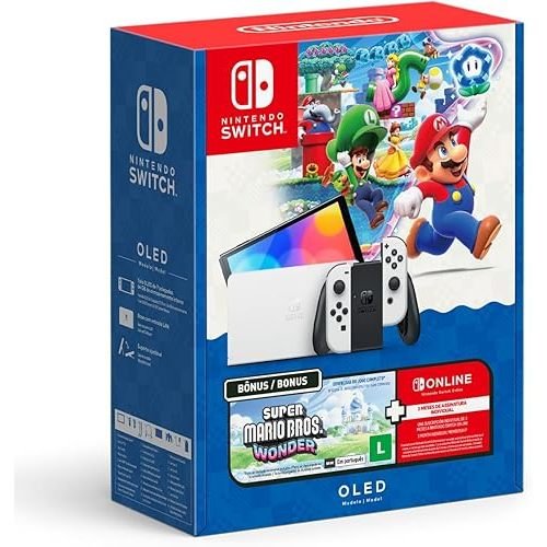 Console Nintendo Switch Oled Nintendo Bundle Super Mario Bros Wonder -  3 Meses Nintendo Switch Online 64gb Branco