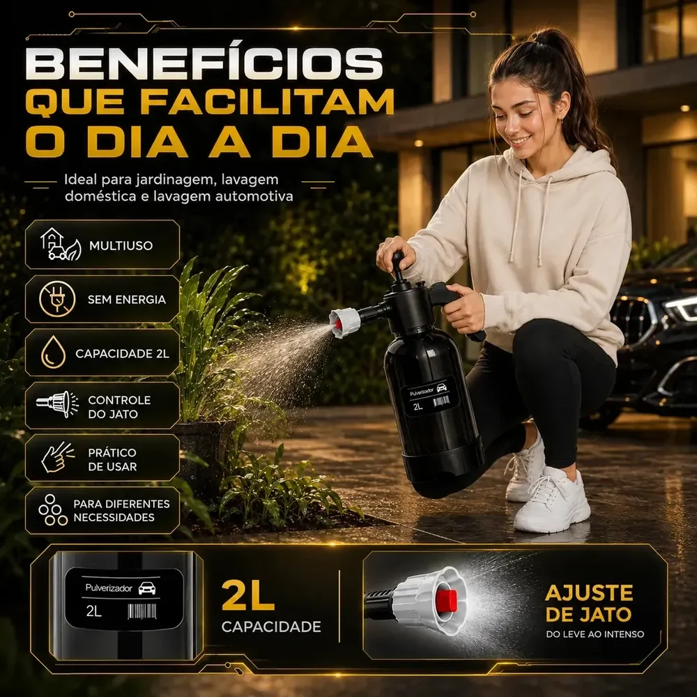 Pulverizador Manual 2 L Snow Foam Profissional Com 3 Bicos para Espuma Ativa