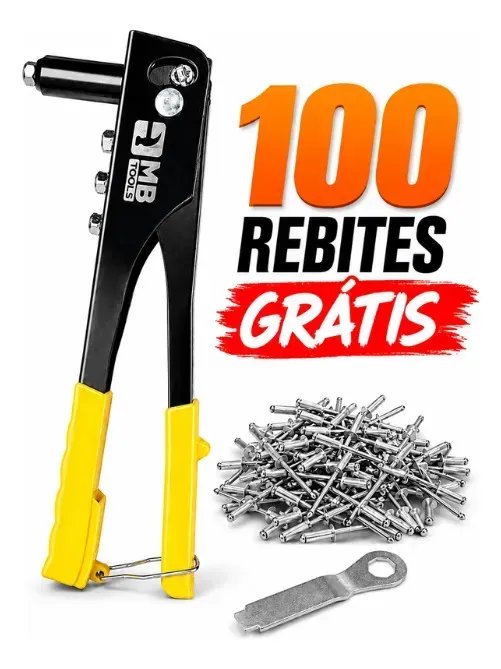 Rebitadeira Manual Alicate Rebitador Com 100 Rebites 4 Bicos Mandris