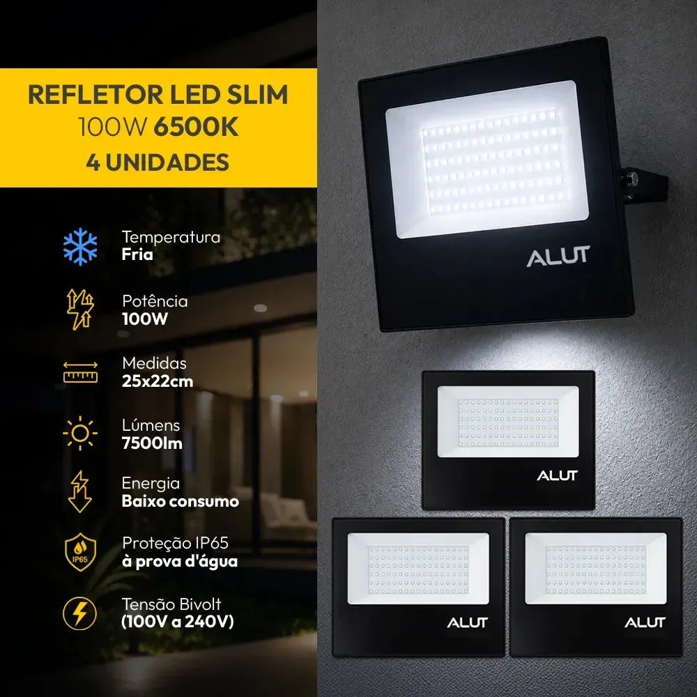 Kit 4 Refletor Led 100w 6500k Branco Frio A Prova D'água Alut Cod: Alut000701-4 Alut By Avant