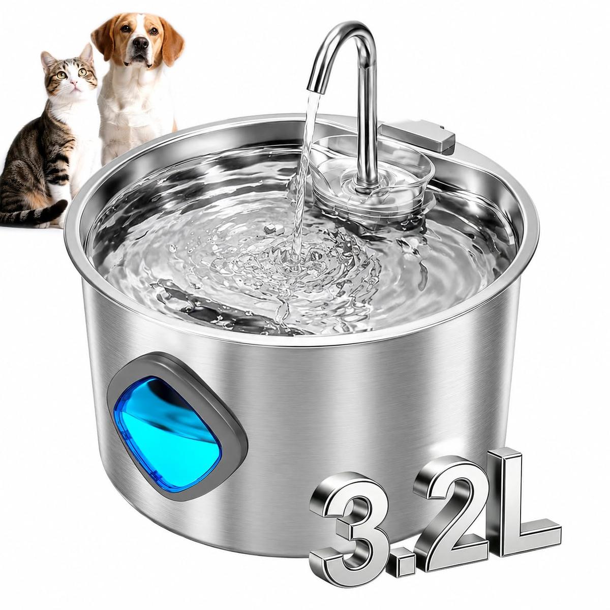Fonte de Água pra Gato, Bebedouro para Gatos Silenciosa Inox Carvão Ativado LED Indicador Fonte De Água para Cães e Gatos (3,2L, TY40)