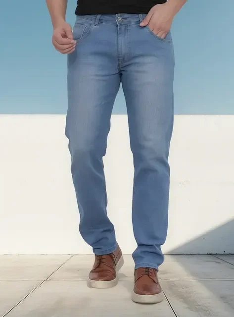 Calça Jeans Masculina Corte Reto Tradicional Lycra Básica