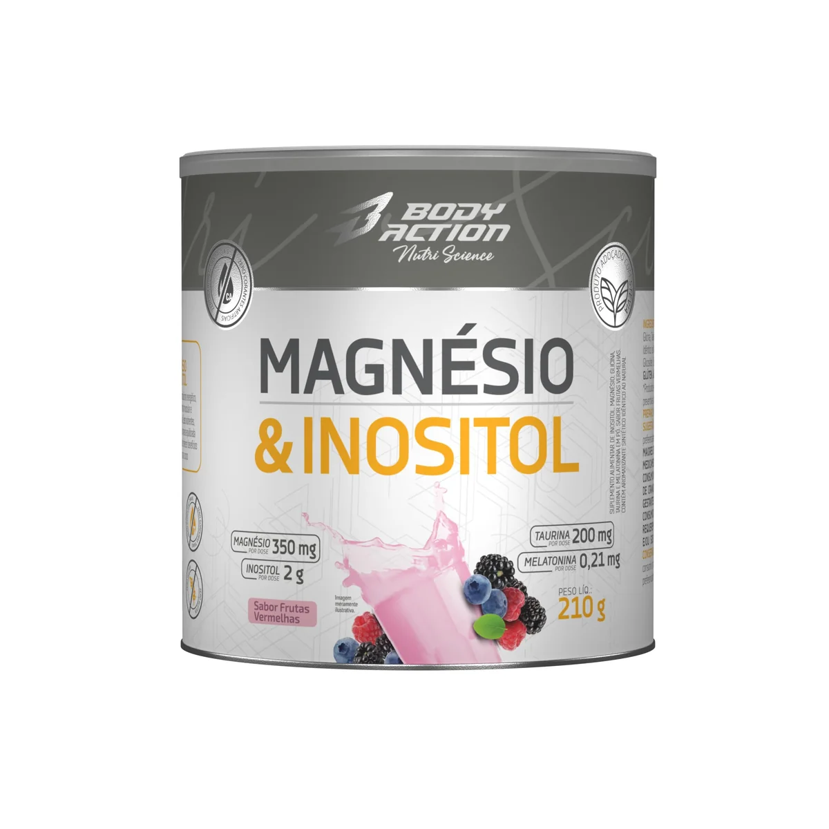 Magnésio e Inositol 210g Sabor Frutas Vermelhas Bodyaction