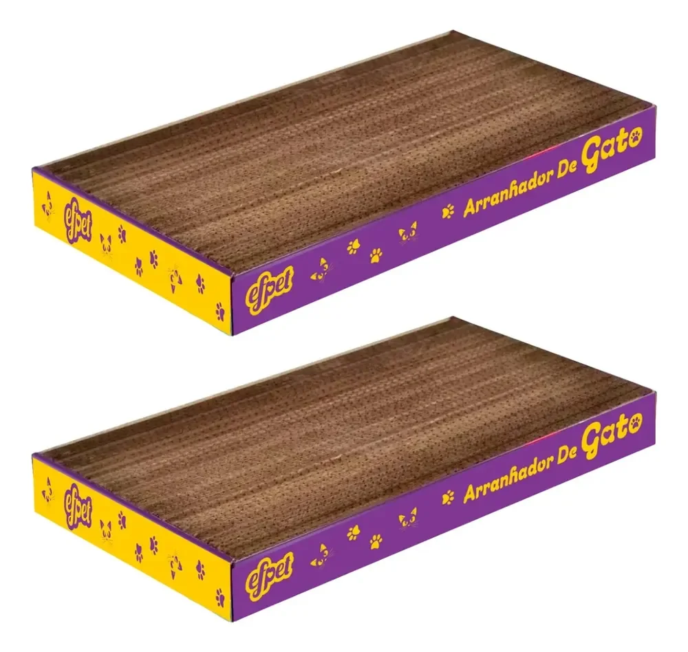 2 Arranhador Reto Antiestresse Gato Plano Brinquedo Papelão