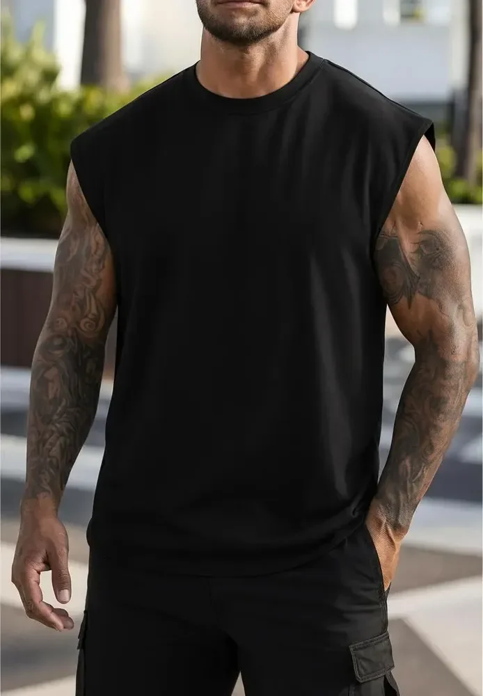 Regata Oversized Masculino Tamanho Grande Básica Lisa Preto P