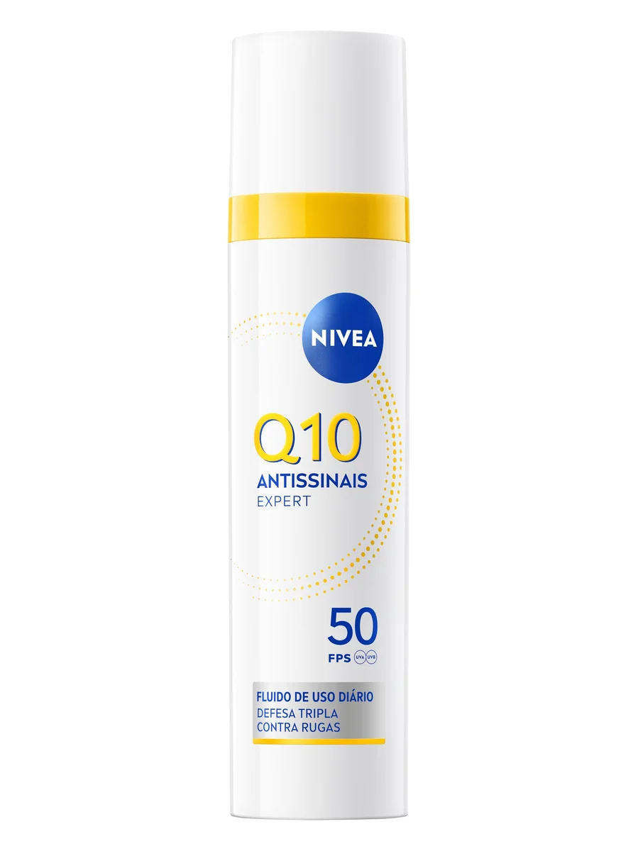 NIVEA Q10 Antissinais Fluido Diário FPS 50 40ml, Reduz e Combate Rugas, Pré-Maquiagem, Toque Seco, Tecnologia Glycostop, Cuidado Facial