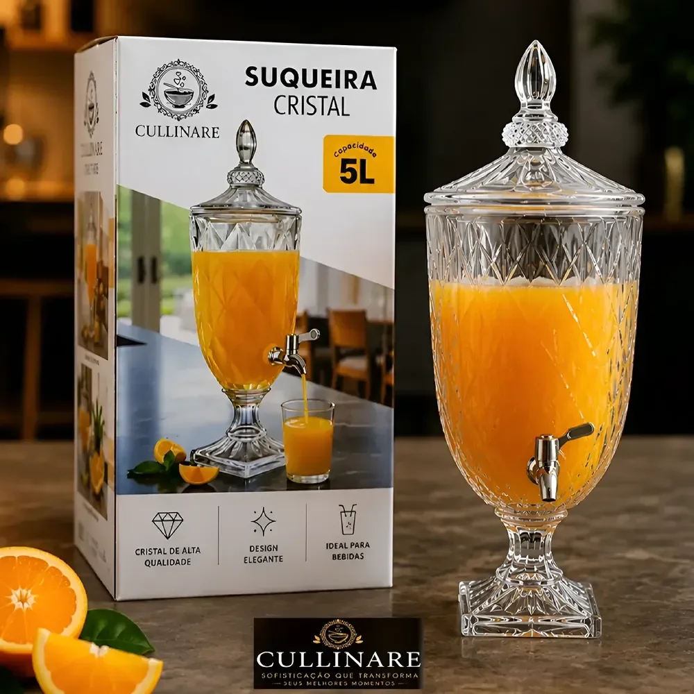 Suqueira De Vidro 5l C/ Torneira Dispenser Bebidas Jarra Transparente