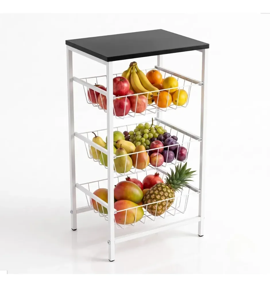 Fruteira De Chão Em Aço Cozinha Mesa Bebedouro Microondas Branco/preto