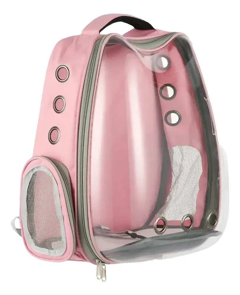 Mochila De Transporte Pet Visão 360 Gato Cão Cor Rosa Deko